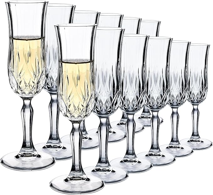 YANGNAY Champagne Flutes Set of 12, Elegant 4 oz Sparkling Wine Glasses with Long Stem, Perfect for Birthdays Weddings