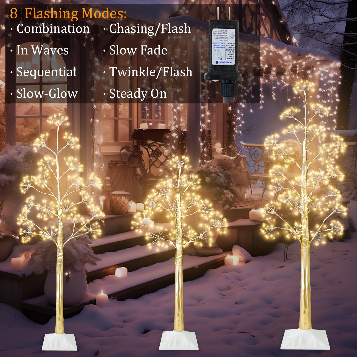 TORONTOKYO Set of 3 Lighted Birch Tree, 3 feet 4 feet and 5 Feet Warm White LED Artificial Tree, Light Up Christmas Twig Trees for Thanksgiving Christmas Party Indoor Outdoor Decoration