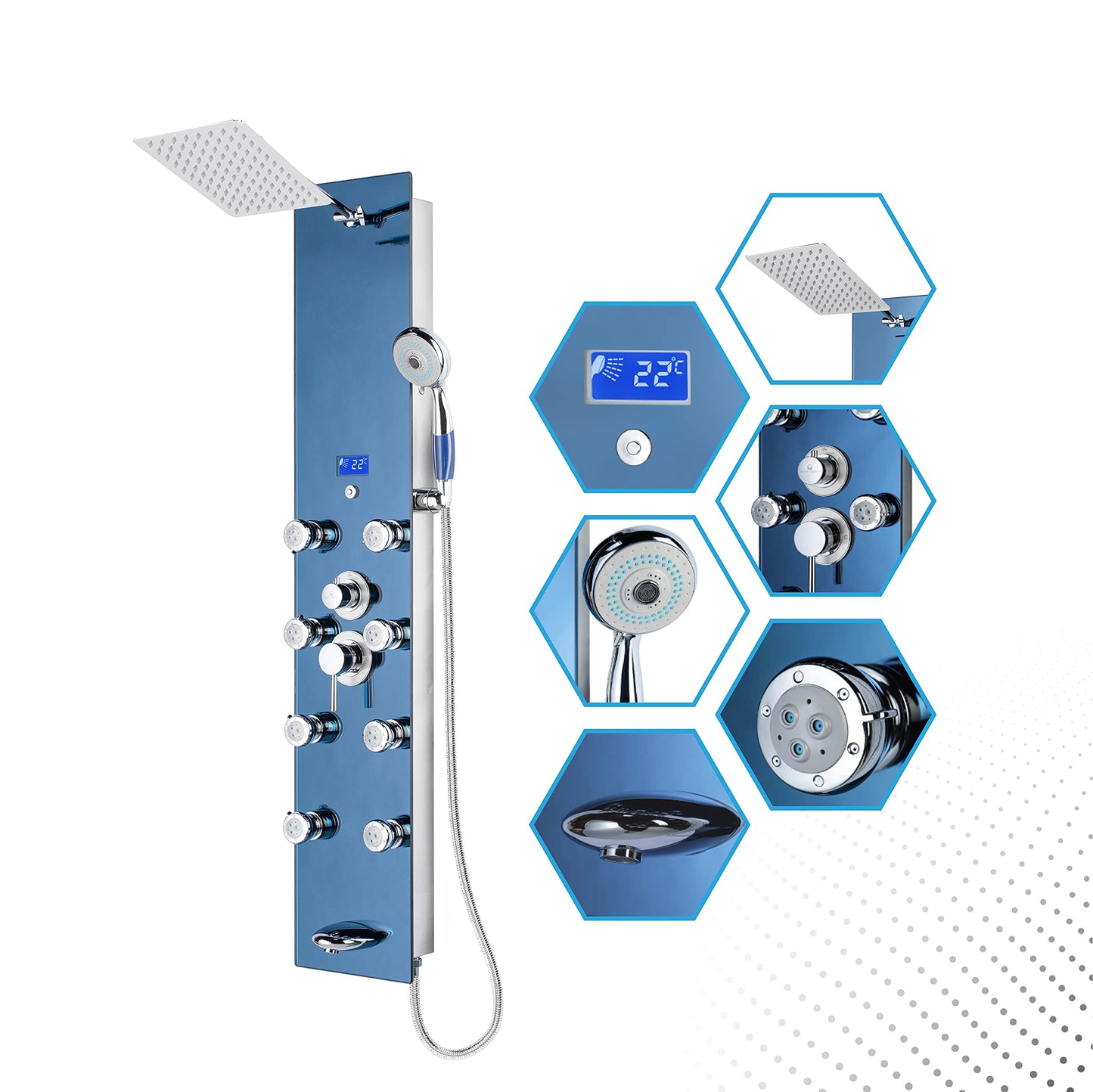 Blue Ocean 52" Stainless Steel SPS392H Shower Panel Tower System with Rainfall Shower Head and 8 Adjustable Massage Jets