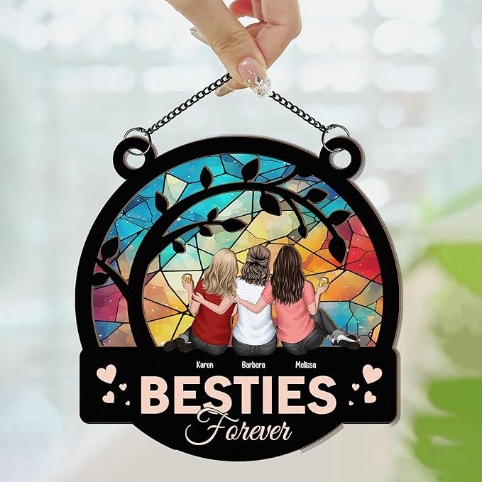 Macorner Personalized Window Hanging Suncatcher Ornament - Friendship Gift for Women, Birthday Present for Best Friend, Besties Forever BFF Gift