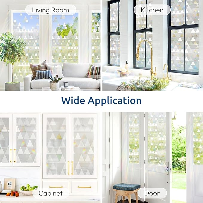 rabbitgoo Window Privacy Film, Stained Glass Rainbow Privacy Clings for Glass Window, Static Cling Decorative Door Covering, Non-Adhesive UV Blocking, Multicolored, 35.4 x 157.4 inches