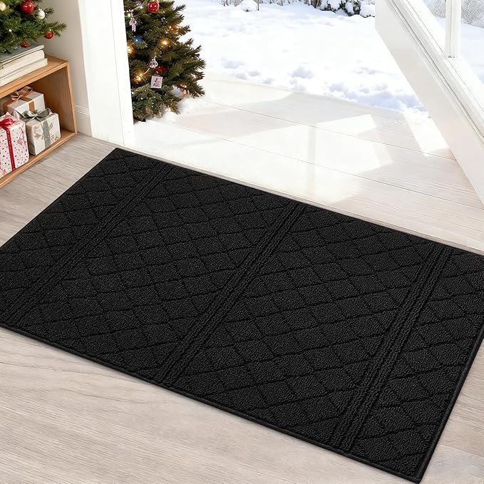 REFETONE Indoor Doormat, Front Back Door Mat 24"x36" Absorbent Rubber Backing Non Slip Door Mats, Low-Profile Resist Dirt Entrance Rugs, Machine Washable Door Rugs Inside Floor Mat for Entryway, Black