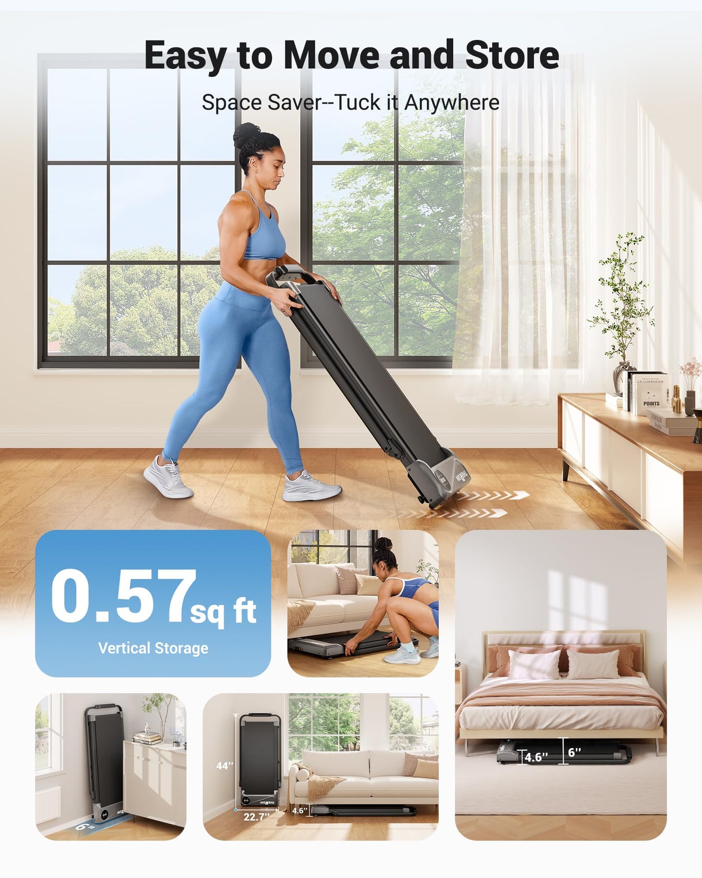 THERUN Walking Pad, 2 in 1 Foldable Treadmills for Home, 2.5HP Under Desk with Handle Bar, 16" Widened Running Belt, with Remote Control