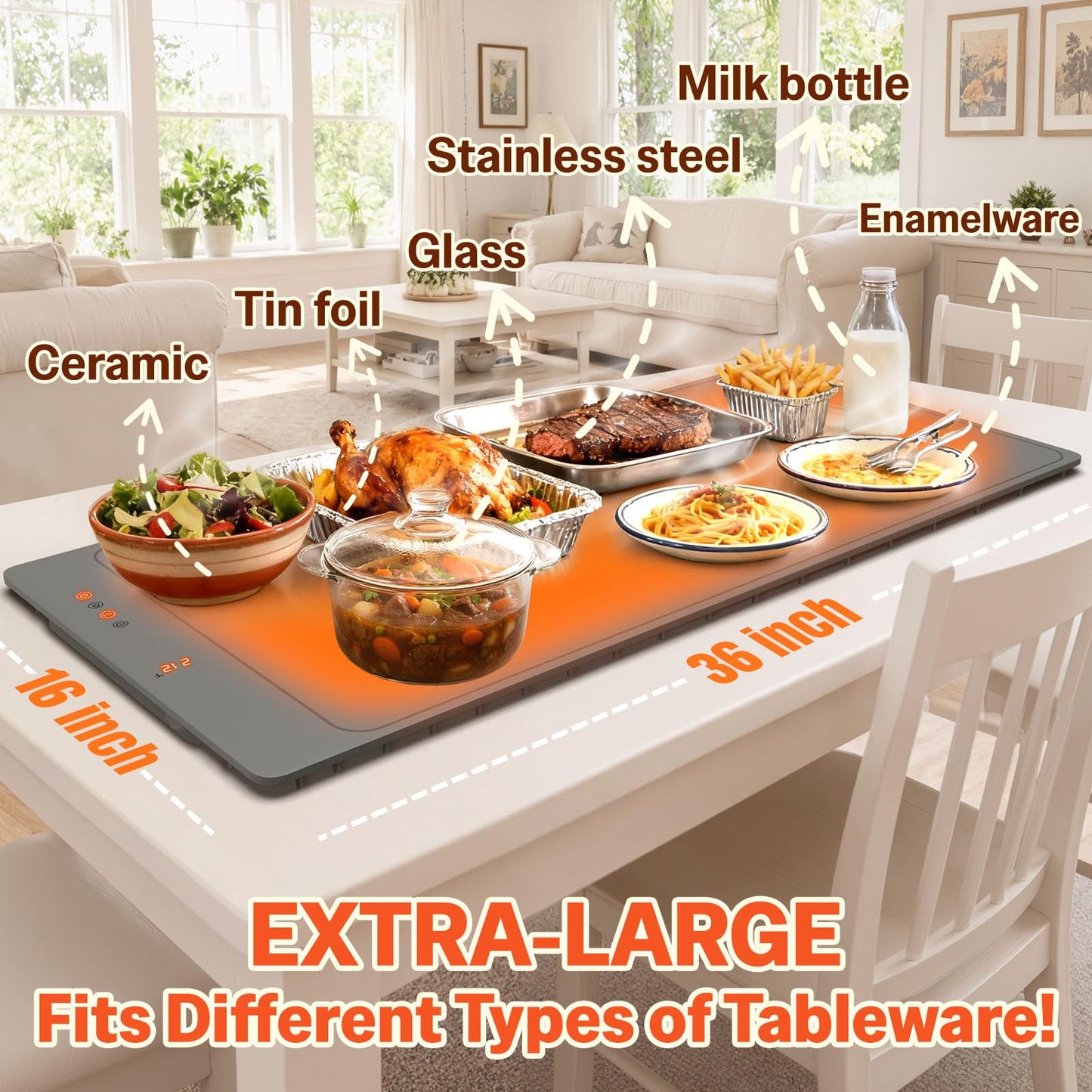 Warming Mat For Food Extra Large 36"x16" Quick, Full-Surface Heating Portable Food Warming Mat 6 Temp Levels, 8-Hour Timer, IPX7 Electric Warming Trays Rollable Silicone Food Warmer for Parties Buffet