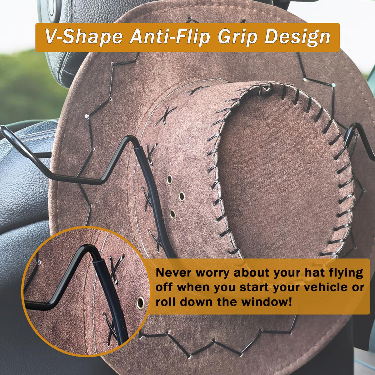 Idefair Cowboy Hat Holder Rack for Truck Car SUV Hard Hats Stand Western Accessories for Men Women Travel Automotive Seat Back Storage Organizer Hardhat Hanger with Hooks Gifts for Most Hats
