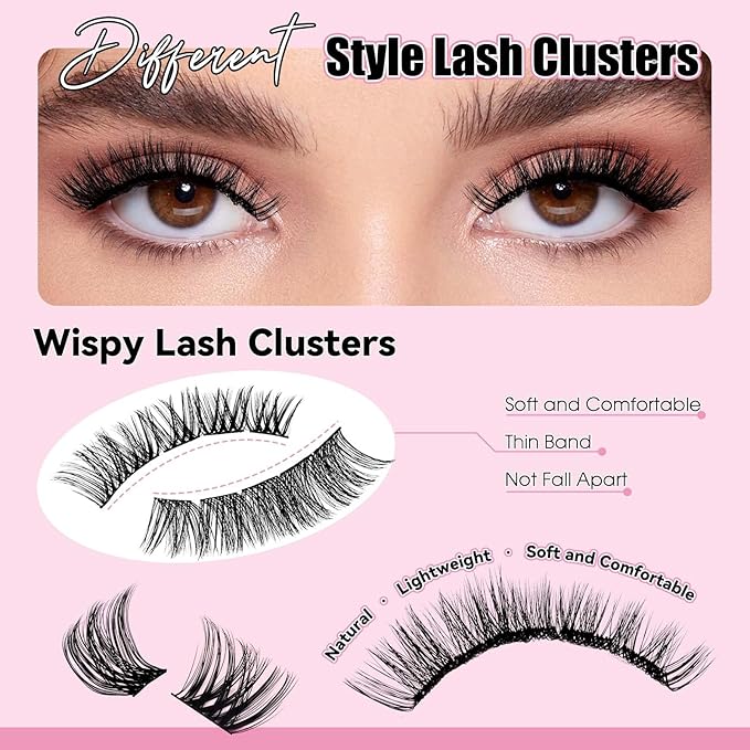 FADLASH Lash Extension Kit Lash Clusters Kit 10-18mm Eyelash Cluster Lashes with Lash Bond and Seal Lash Tweezers DIY at Home (KLS52+ZW03-07D-10-18 Kit)