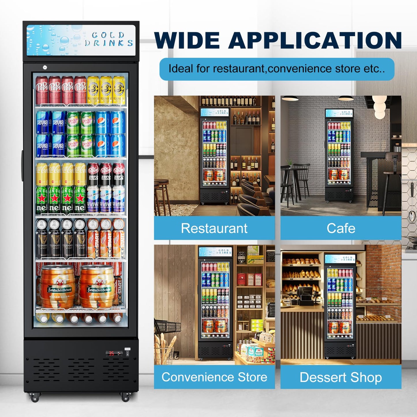 ECEVT 11 Cu.ft. Commercial Refrigerators Glass Door Beverage Refrigerators Commercial Fridge Upright Display Cooler with Soft LED Light and Adjustable Shelves for Restaurant Grocery Stores Home