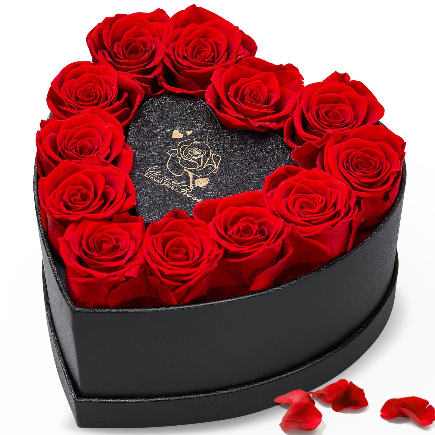Anthonic 12 Preserved Roses in Heart-Shaped Box - Eternal Love Gift, Long-Lasting Roses for Her - Forever Flowers - Ideal for Valentine's Day, Anniversaries, Mother's Day - Elegant Display Box
