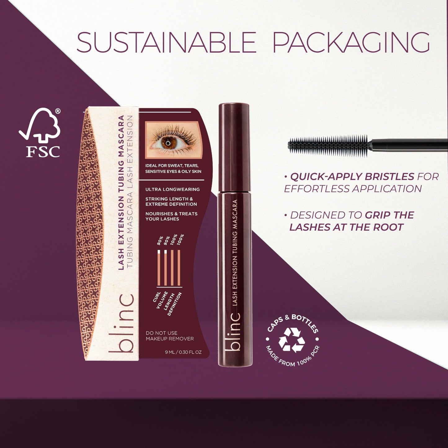 Blinc Lash Extension Tubing Mascara, Extreme Lengthening and Defining Mascara with Biotin, Ultra-Longwearing Washable Mascara, C