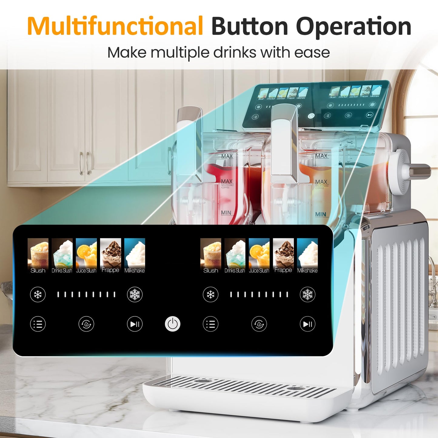 Dual-Tank Slush Machine for Home: 169oz Frozen Drink Maker with Rapid Chill Technology, Self-Cleaning System & 5 Drink Modes, Keeps Drinks Frozen up to 12 Hours, ETL Certified, White