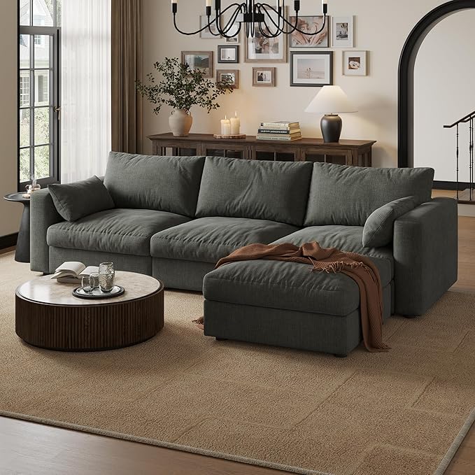 Cloud Modular Sectional Sofa Couch with Storage Ottoman, Oversized Sectional Couches for Living Room, Single Seat, Chenille, Dark Gray