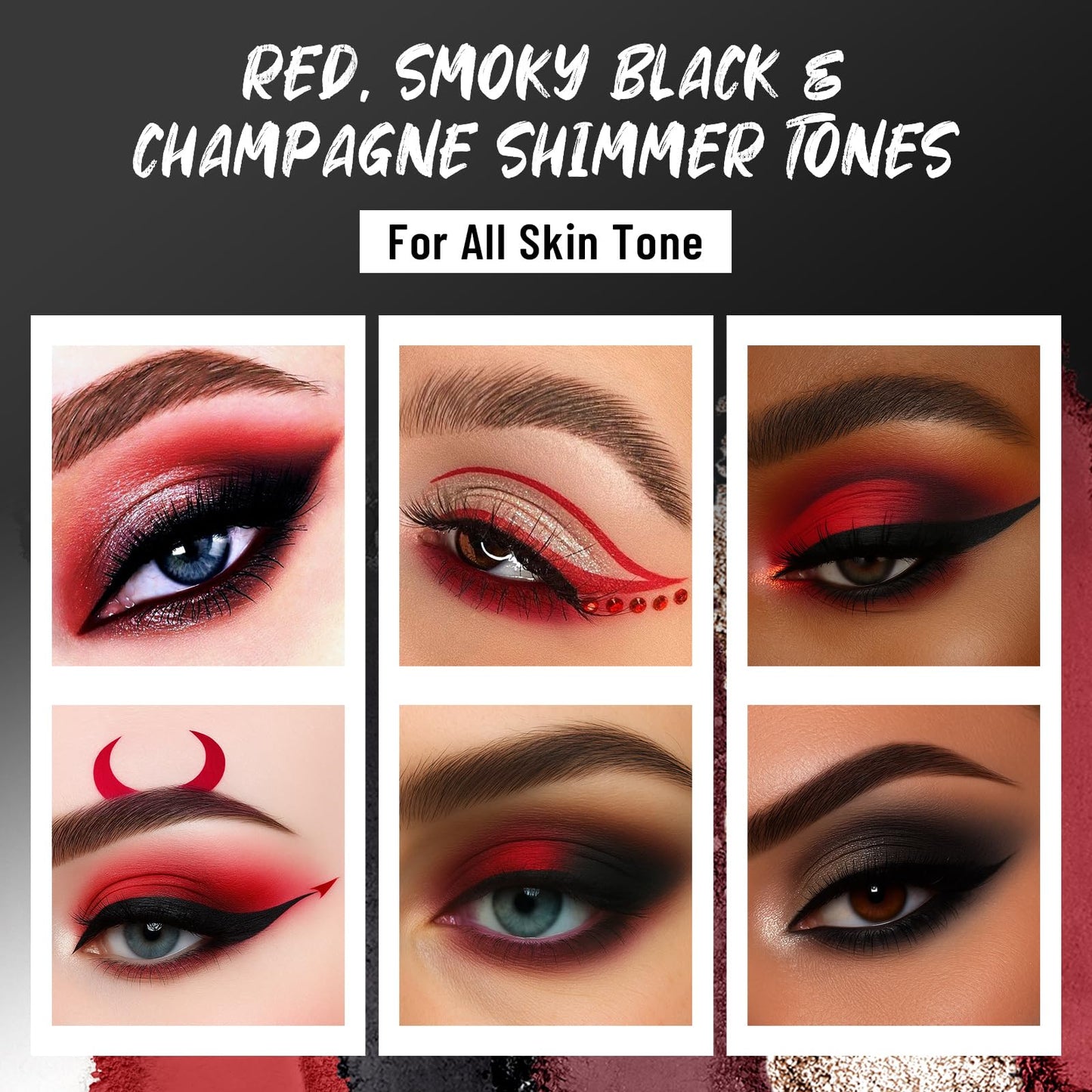 SUSIKEKI Red Eyeshadow Palette with Mirror Sliver Red Black Tones Matte Shimmer 6 Colors Mini Eye Shadow Pallet Travel Size High