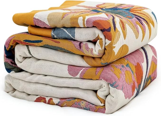 MSGKV Boho Throw Blanket 60''x80'',100% Cotton Blankets for Couch Bed,Cotton Quilt Travel Muslin Blankets Farmhouse Home D...