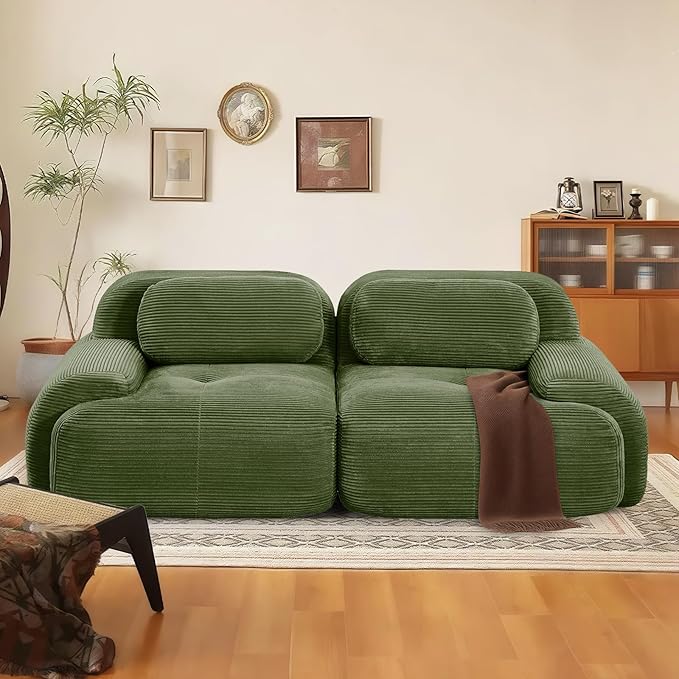 SoarFlash 81" Loveseat Sofa, Comfy Deep Seat, No Assembly, Sofa in a Box, Modern Small Couch with Plush Corduroy Fabric for Living Room, Bedroom, Apartment, Home Office, Green