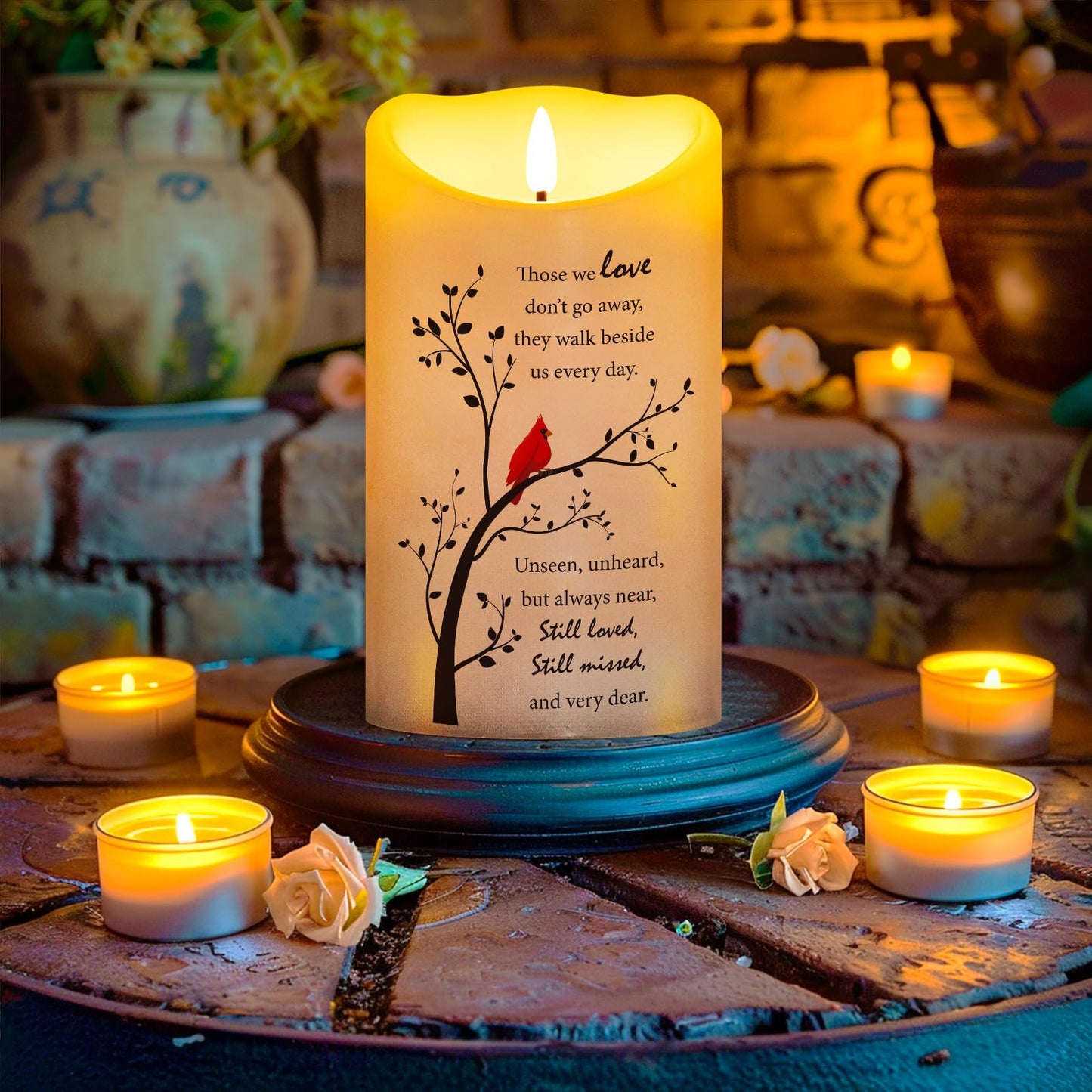 HN HAIINAA Flameless Memorial Candle, Real Wax LED Light with Remote Sympathy Gifts for Loss of Loved One, Mother, Father - Remembrance Gift (4" x 7")
