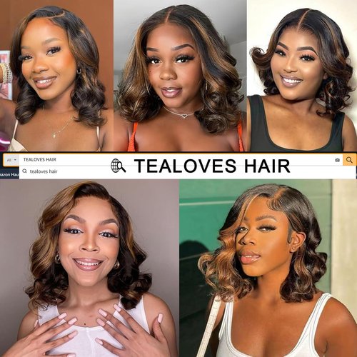 Tealoves 13x4 Body Wave Lace Front Wigs Human Hair Highlight 180 Density 1B/30 Ombre Bob Wig Human Hair Pre Plucked Glueless Balayage Lace Frontal Wigs for Women 12inch