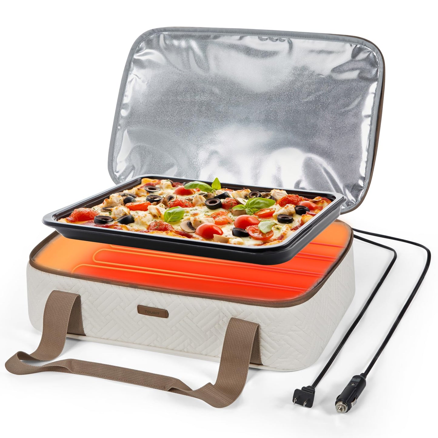 TOURIT Food Warmer Heated Casserole Carrier Electirc 12V 110V Portable Food Warmer Insulated Casserole Carrier for Fits 9" x 13" Baking Dish