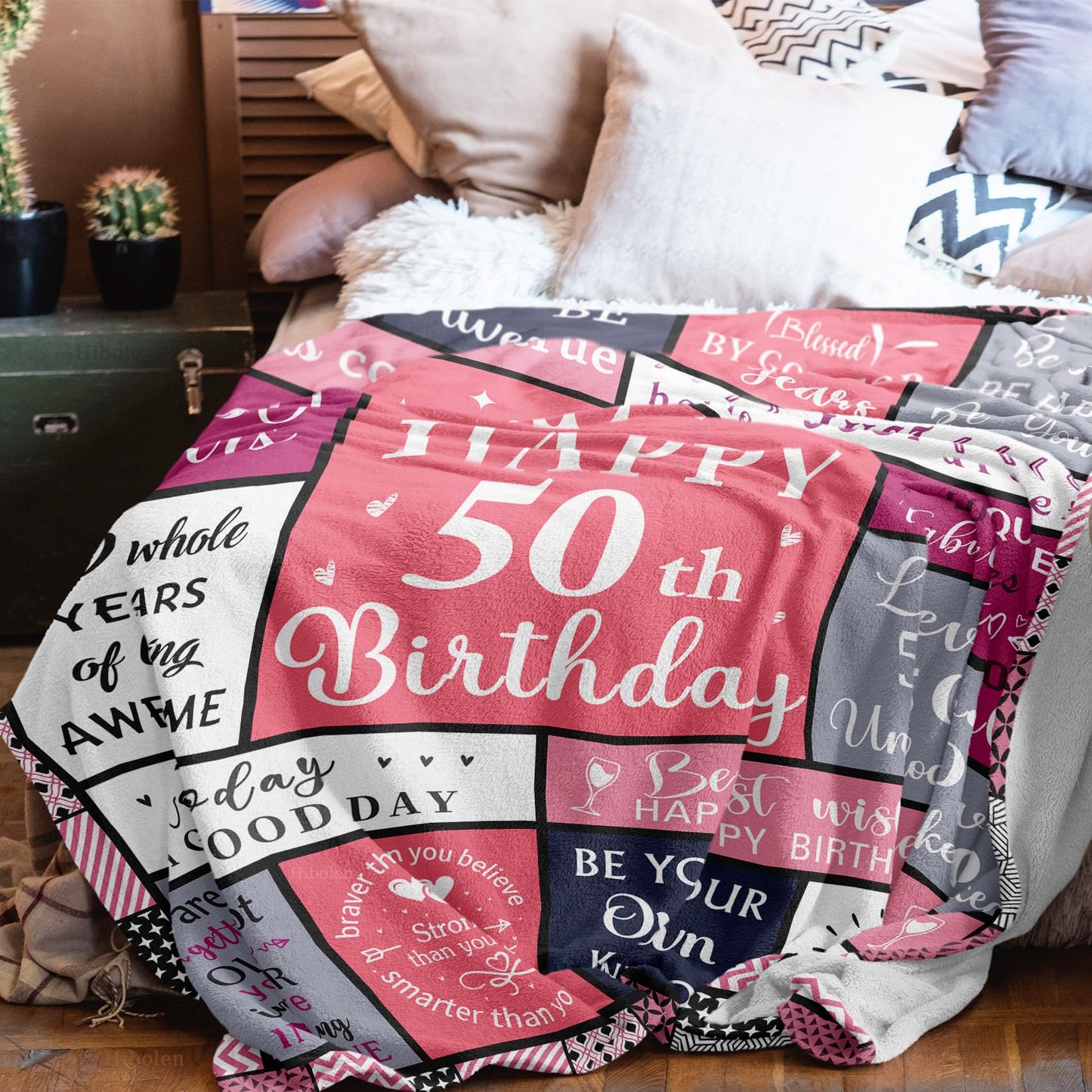 Hibolen 50th Birthday Gifts for Her Blanket 50"x60", 50th Birthday Gifts for Women, 50th Birthday Decorations, Best Gift for 50th Birthday/50 Year Old Woman, 50 Year Old Gift, 1975 Birthday Gift Ideas