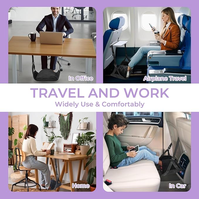Babenest 2pcs Airplane Foot Hammock, Foldable Leg Rest Support with Adjustable Strap & Cover, Thickened Bottom for Feet Warmth, Portable Flight Footrest Holder for Air Travel, Office & Car (Cover)