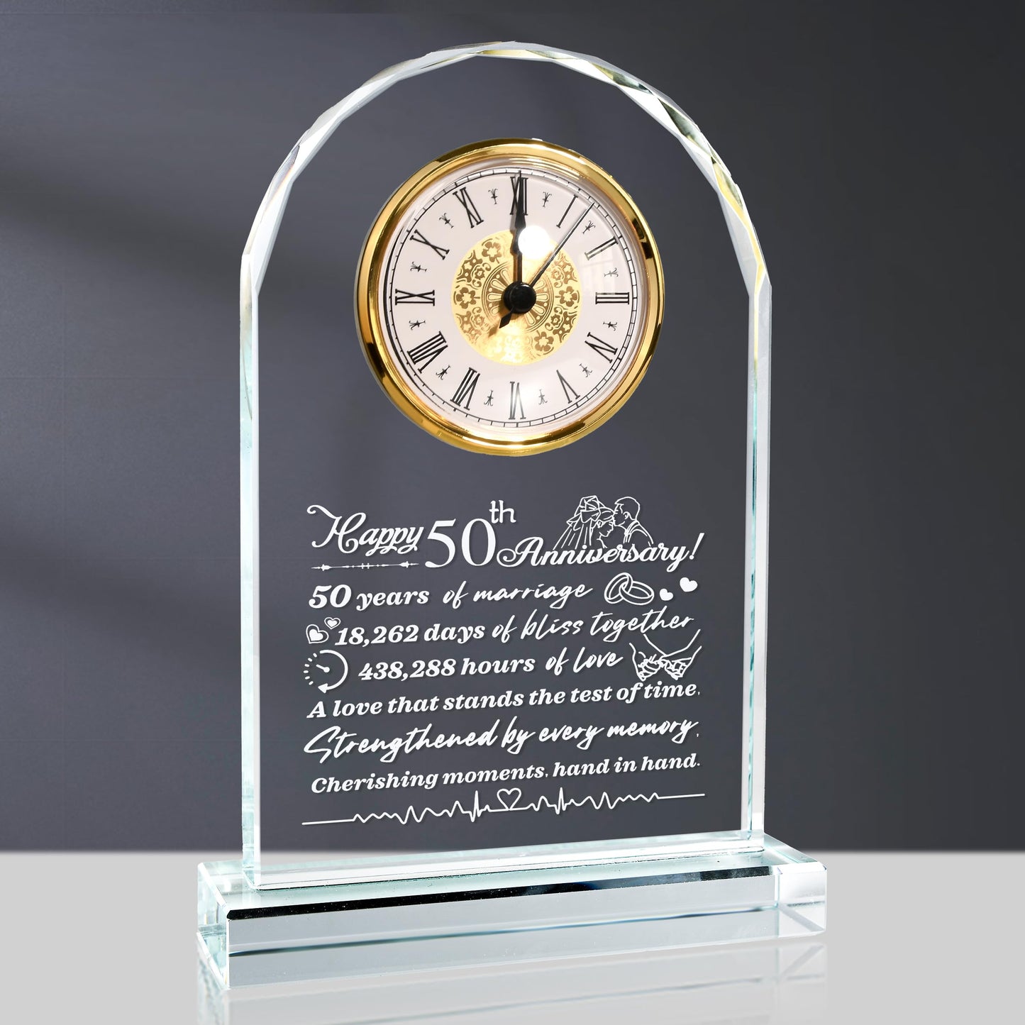 QIANCHANG 50th Anniversary Crystal Quartz Clock: Gift for Parents, 50th Anniversary Delicate Golden Clock, 50th Anniversary Decorative Gift