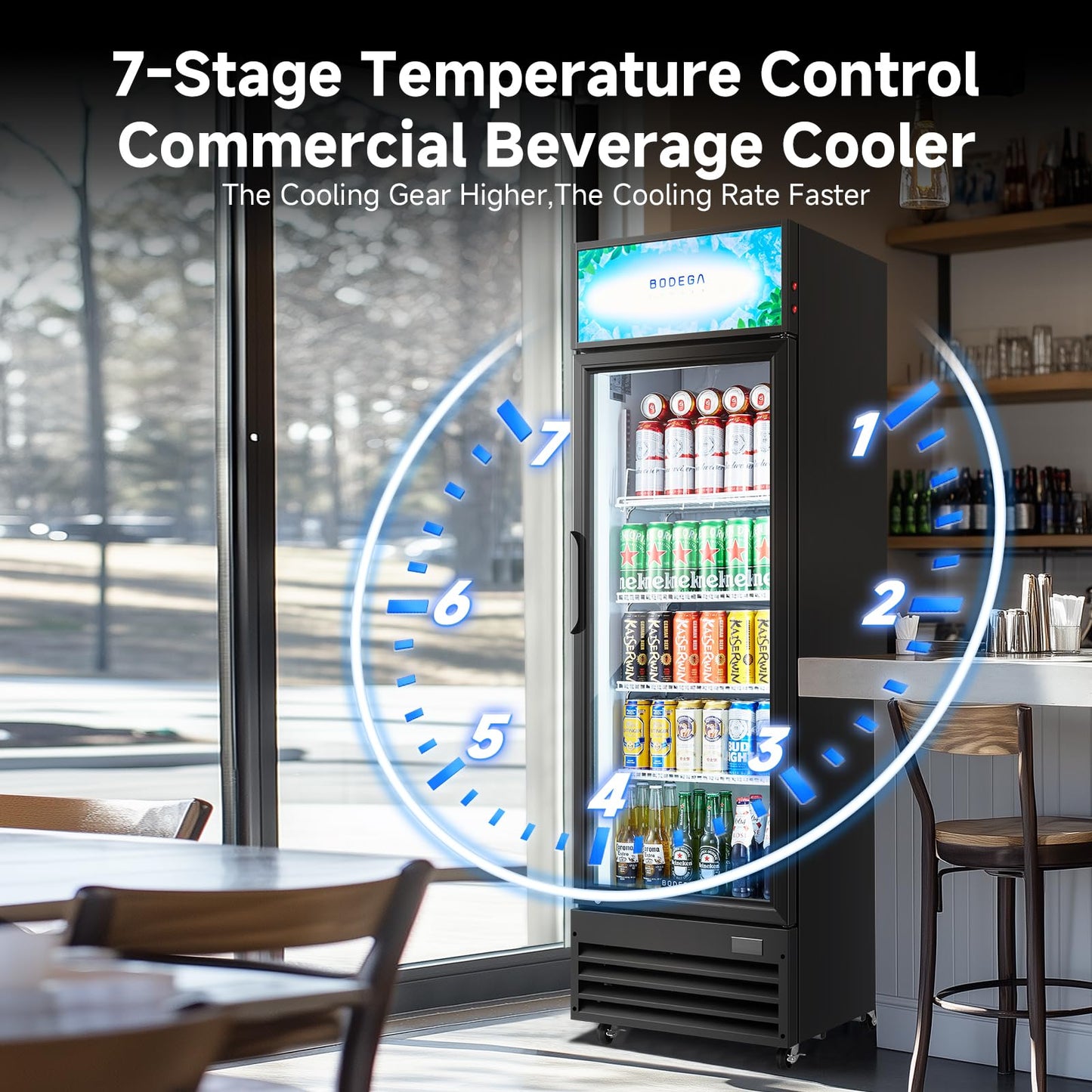 BODEGACOOLER Beverage Refrigerator and Cooler, Commercial Refrigerators with 4 shelves, Commercial Fridge with Soft LED Light. Merchandiser Refrigerators as Black Bar Cooler For Party, 9.0 Cu. Ft