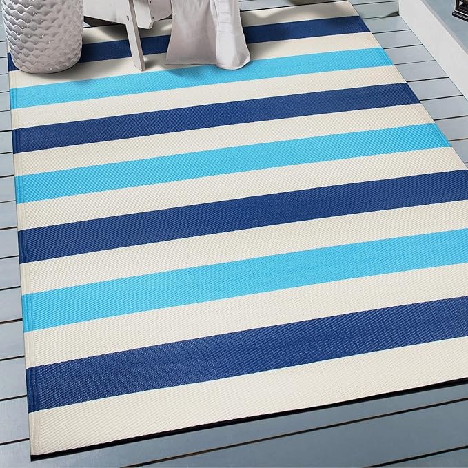 Rugshop Contemporary Stripe Reversible Crease-Free Waterproof Premium Recycled Plastic Outdoor Rugs for Patio,Backyard,RV,...