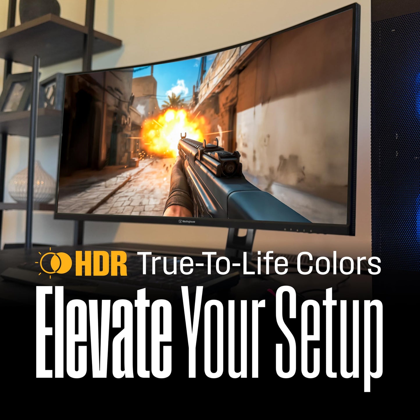 Westinghouse 34 Inch Curved Gaming Monitor, 2K Ultra-WQHD(3440x1440P), AMD FreeSync Premium, 3000:1 Contrast Ratio, 122% sRGB, 180Hz, 1ms, 1500R, Eyecare, Built-in Speakers, DisplayPortx2, HDMIx2