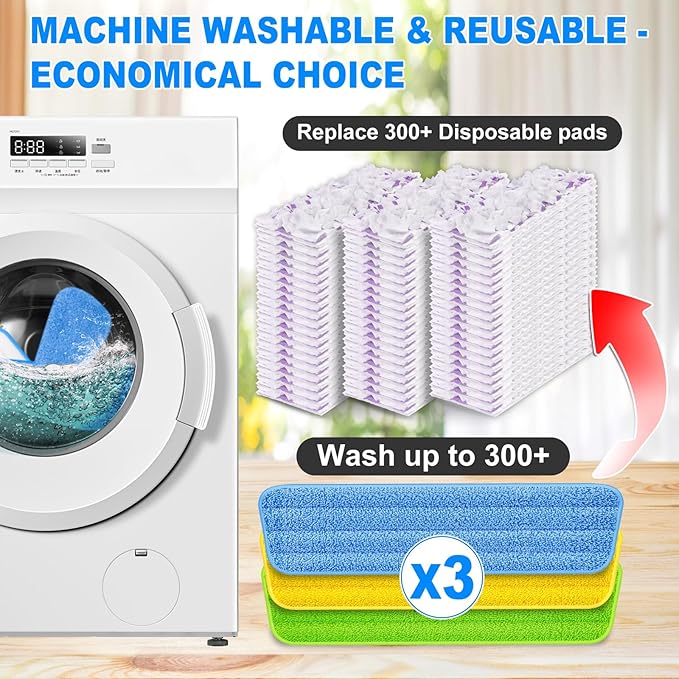 Reusable Mop Pads for Swiffer PowerMop - 3 Pack Wet Dry Microfiber Refills for Floor Cleaning - Washable Mopping Replacement for Home Kichen - Sweeping Cloths for 13"-15" Spray Mop Colorful