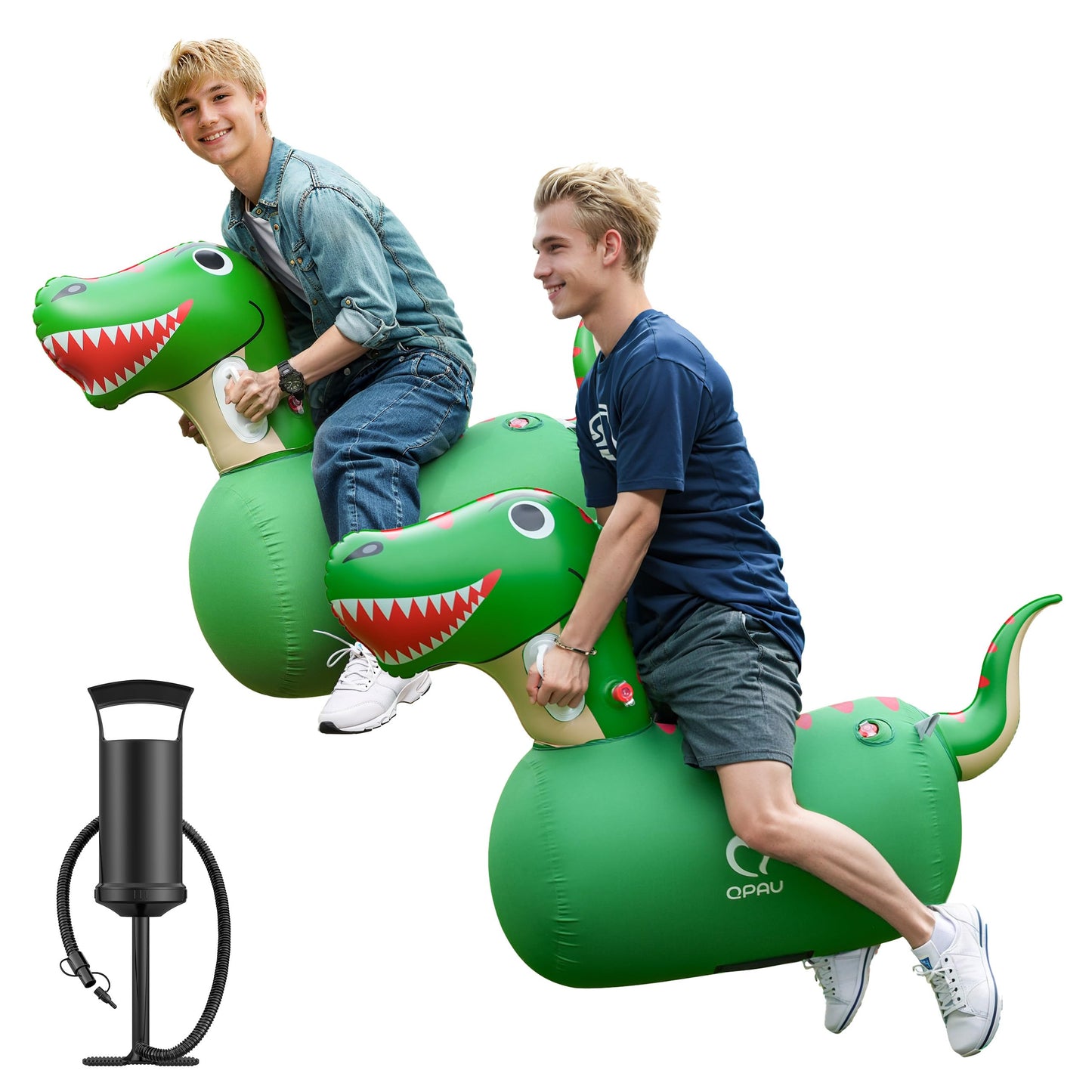 QPAU Inflatable Bouncy Dinosaur Toys 2 PCS with Hand Pump, Heavy Duty Giant Bouncy Pal, 220lbs Load Capacity, Ride On Bouncy Animal Hopper Toy, Indoor Outdoor Bouncers for Kids Girls Boys Ages 5+