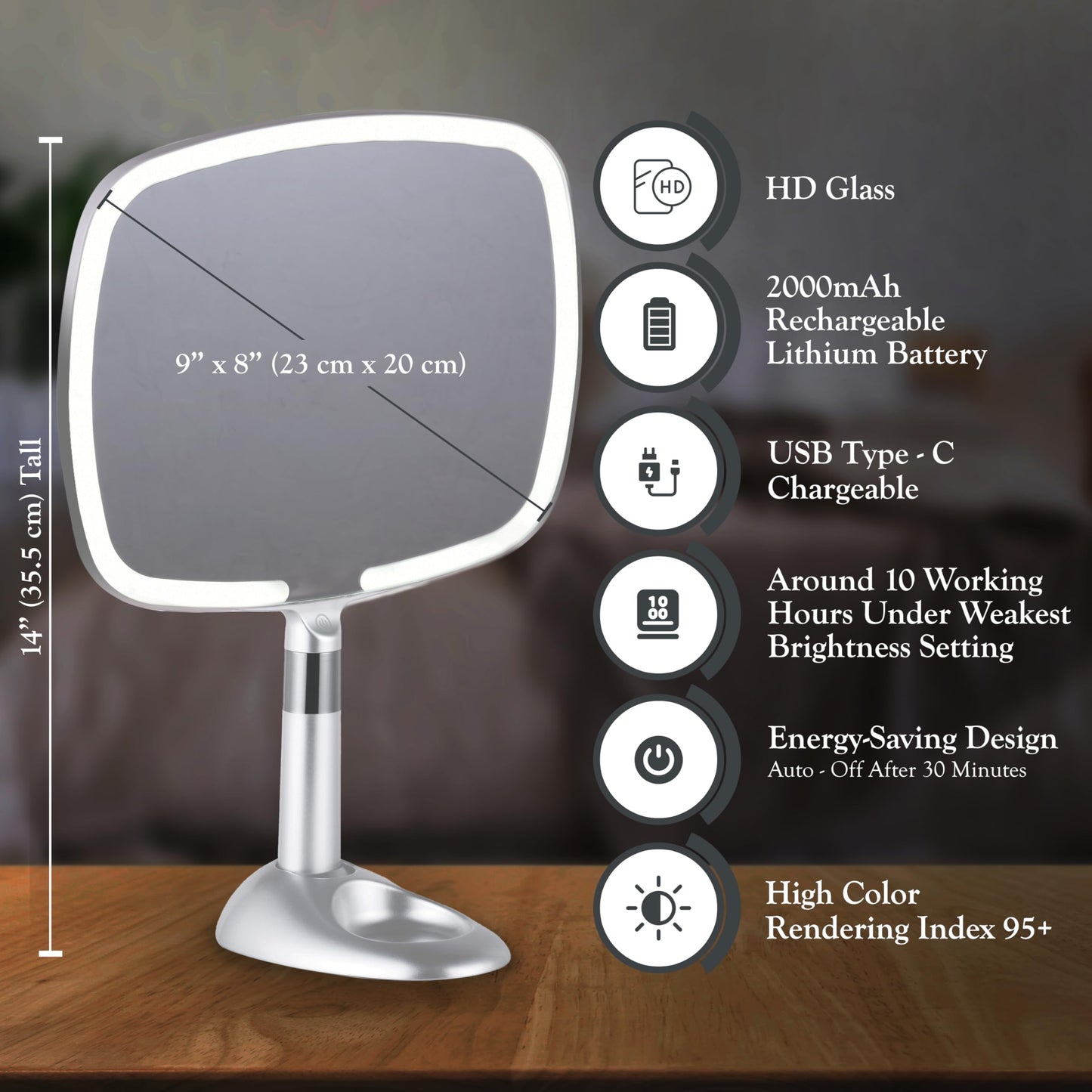 MIRRORVANA Lighted Travel Makeup Mirror - 2 in 1 Hand Mirror & Table Mirror with 3 Lighting Modes, Detachable Stand and Comfy Ha