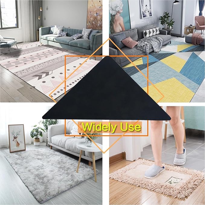 12 Pcs Anti-Slip Rug Gripper Double-Sided Tape Carpet Stickers No Damage for Hardwood Floors, Tile Floors, Removable Washable Reusable, Residue-Free Nano Gel, Stops Area Rug Corners Curling