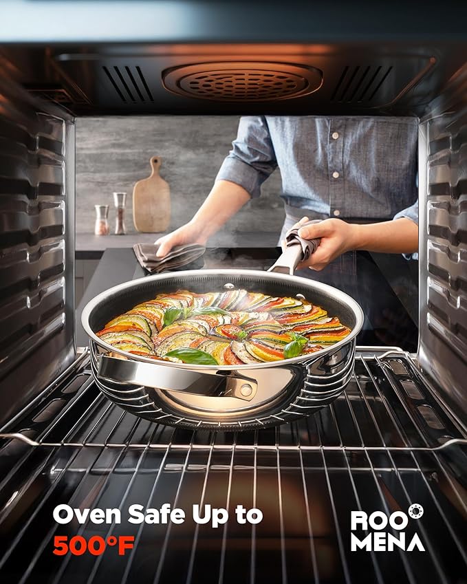 Saute Pan with Lid, Hybrid Ceramic Nonstick 12 Inch 5-Quart Tri-Ply Stainless Steel Everyday Pan, PFAS/PFOA/PTFE Free, Metal Utensil Safe, Dishwasher & Oven Safe, Induction Compatible