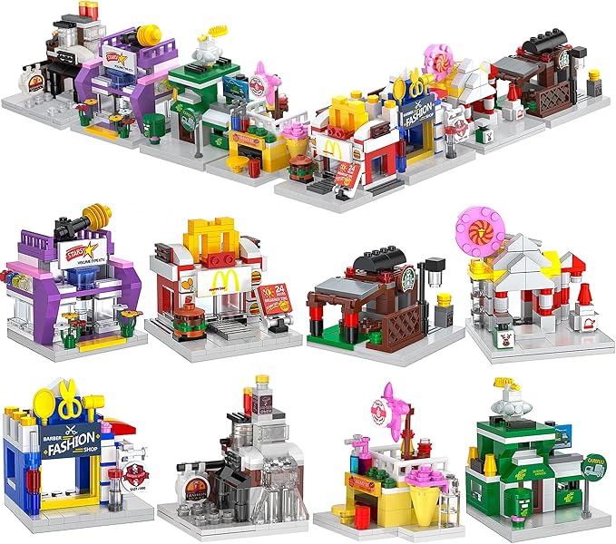 ZornRC 8 Packs Mini City Shop Street View Building Blocks Kit,MOC Construction Creative Educational Kit with Hair Salon & ...