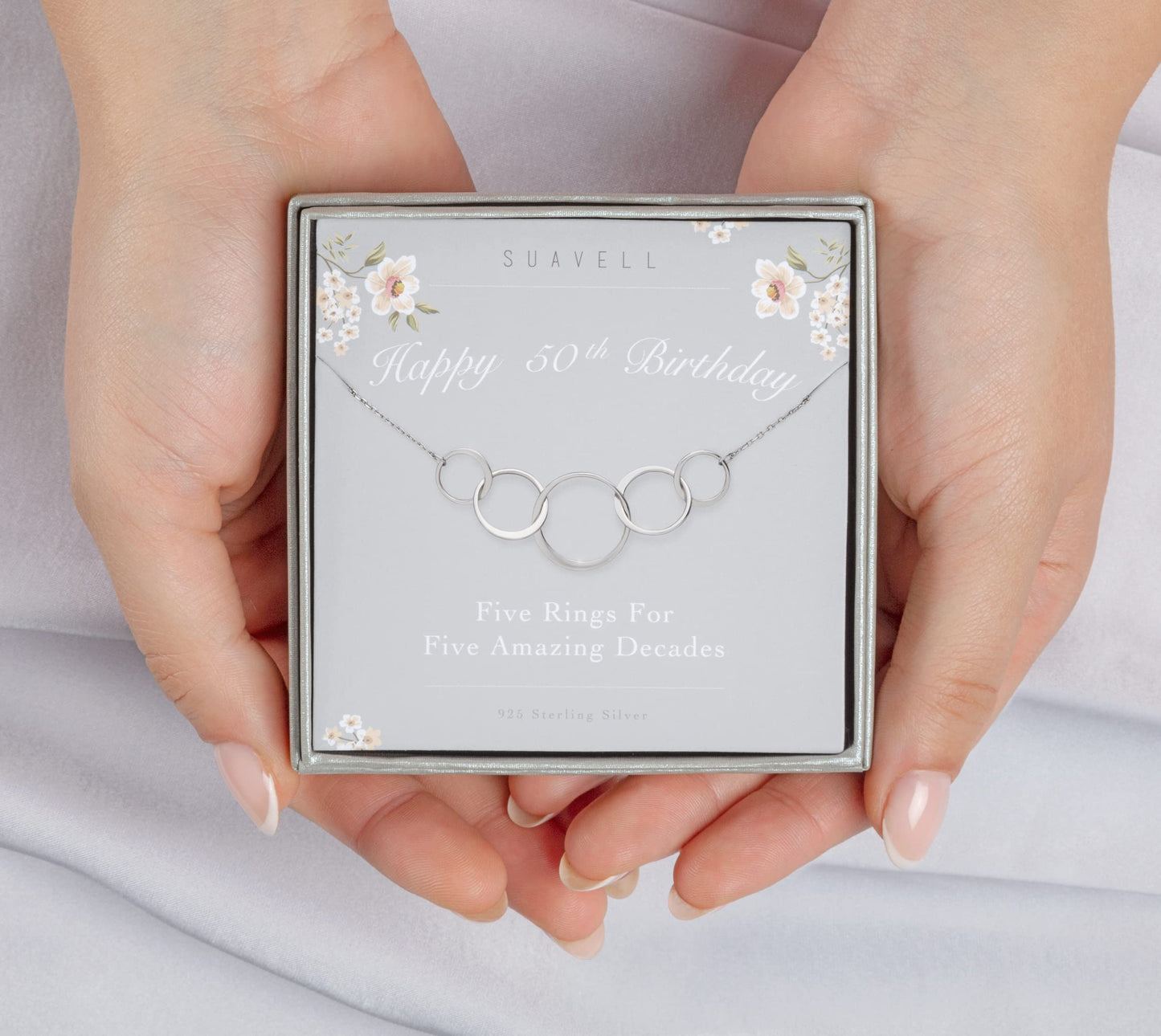 Suavell 5 Circle Necklace Pendant, 50th Birthday Gifts for Women. Sterling Silver Chain Necklace, Minimalist Jewelry, Dainty. Da