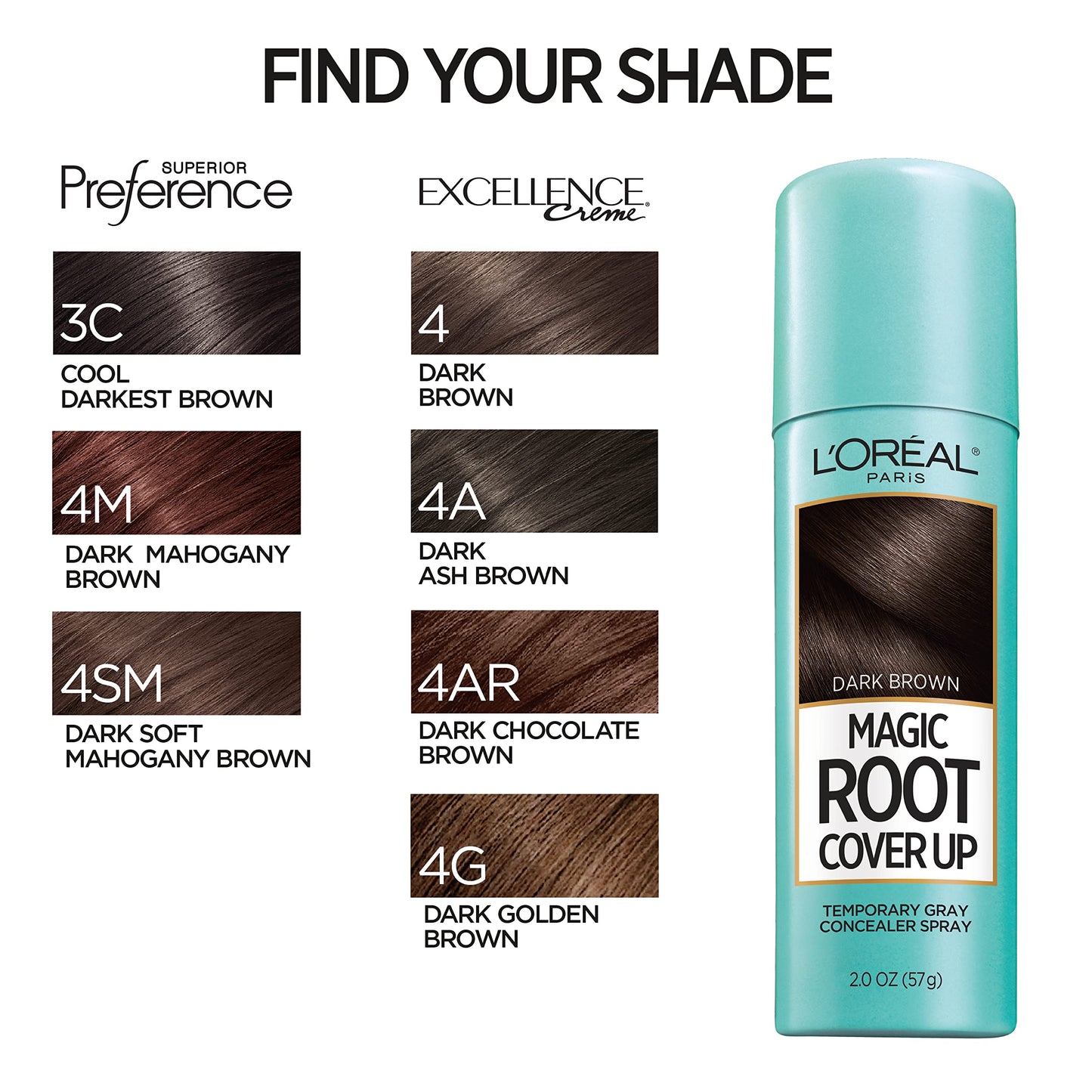 L'Oreal Paris Magic Root Cover Up Temporary Gray Concealer Spray, Dark Brown 2 oz (Pack of 6)