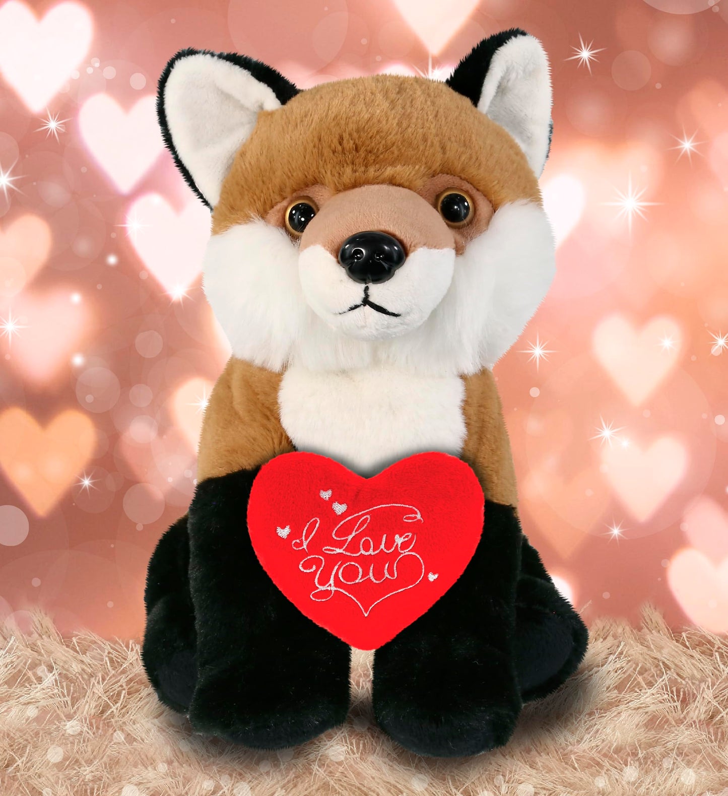 DolliBu I Love You Valentine Plush Floppy Fox - Cute Stuffed Animal with Red Heart and Name Personalization Gift for Valentines Day, Birthday, Anniversary, Romantic Date - 9 Inches