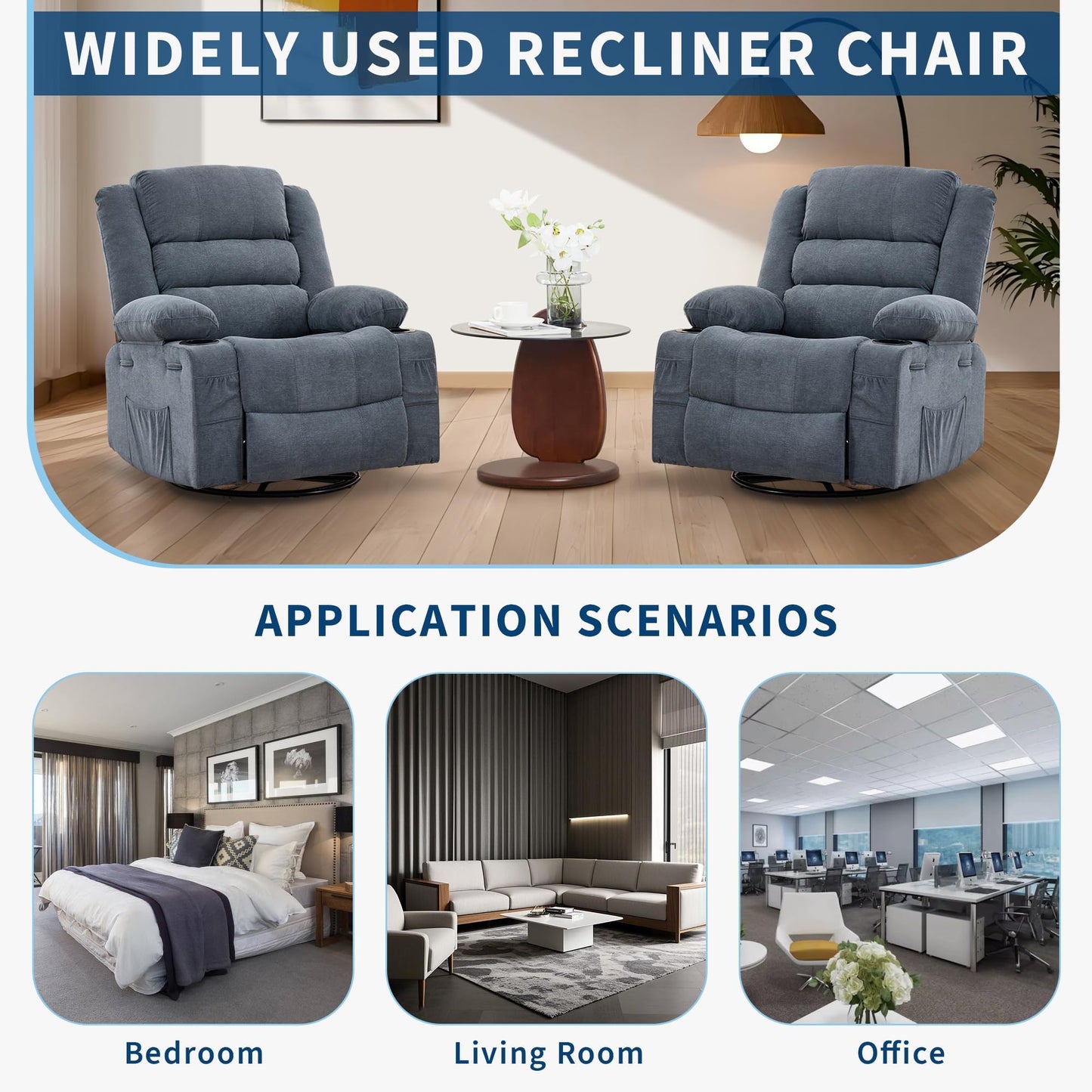 Rocking Recliner Chair for Adults Linen Wide Upholstered Glider Recliner with Cup Holder Deep Seat Single Sofa Rocker Chair for Nursery Living Room