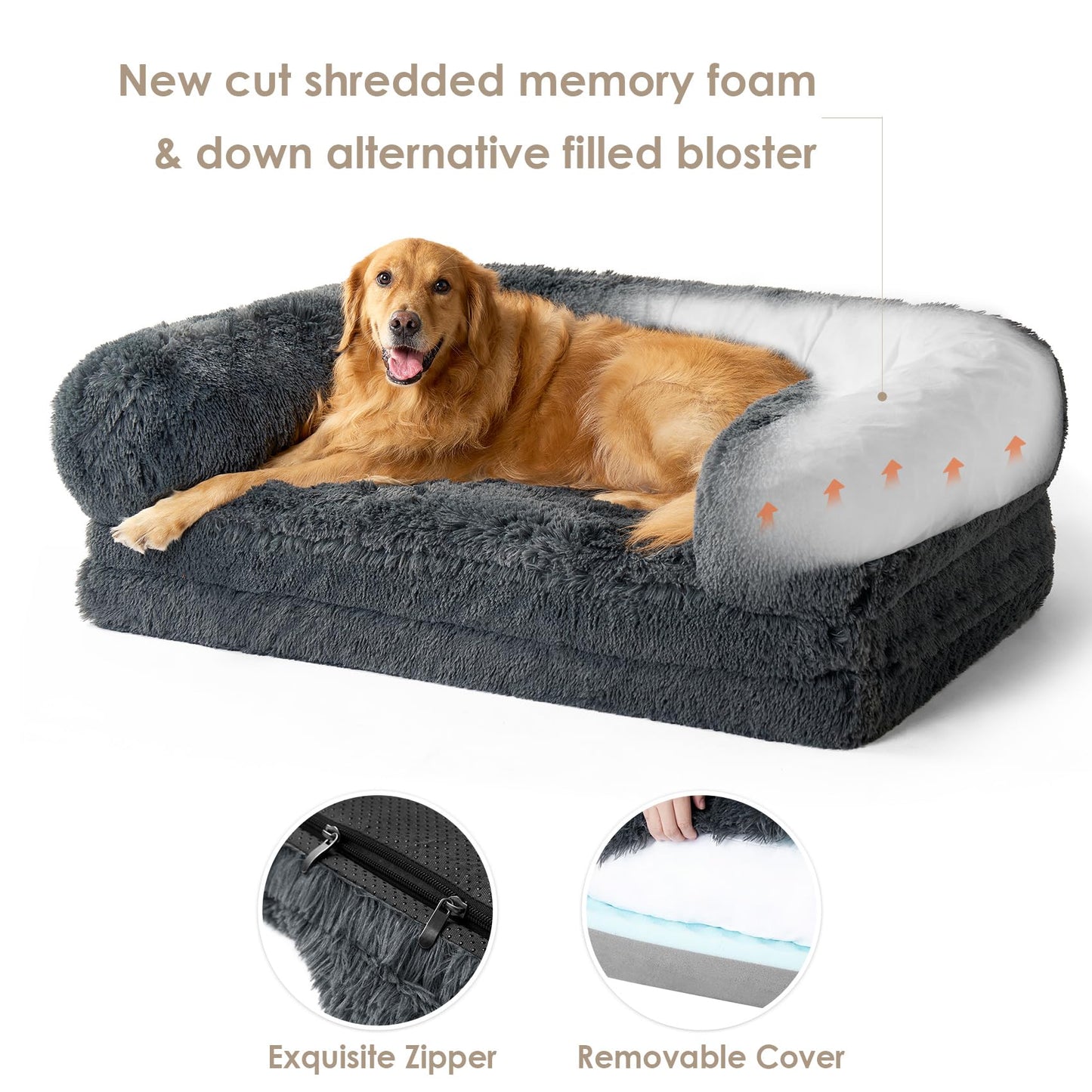 EHEYCIGA Foldable Human Dog Bed, Orthopedic Memory Foam Human Sized Dog Bed, Waterproof Pet Bed for People, Faux Fur Pet Couch for Adult, Dark Grey, 72"x44"x11"