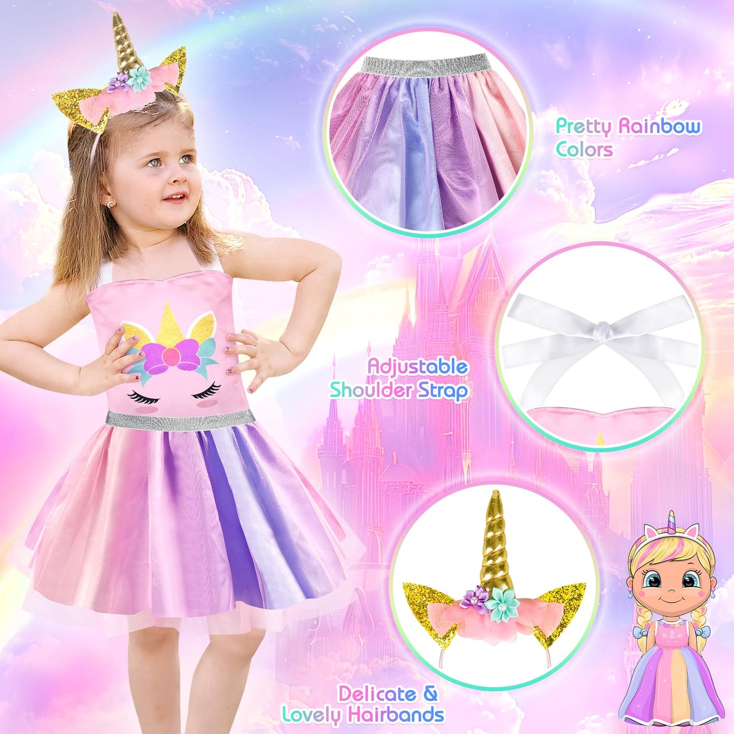 EULRGAUS Princess Dress Up, Dress Up Clothes for Girls 3-6, Cosplay Princess Costume Gift Set with Princess Dresses and Princess Toys, Pretend Play Toddler Girl Toys, Halloween Christmas Birthday Gift