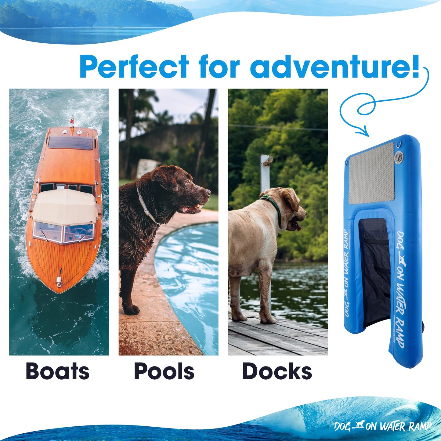 Dog on Water Ramp for Boat, Dock, or Pool. for Dogs up to 200 lbs to Easily Climb Out of The Water. Floatable. Includes Pump, Carry Backpack, Rope. 2025 Model