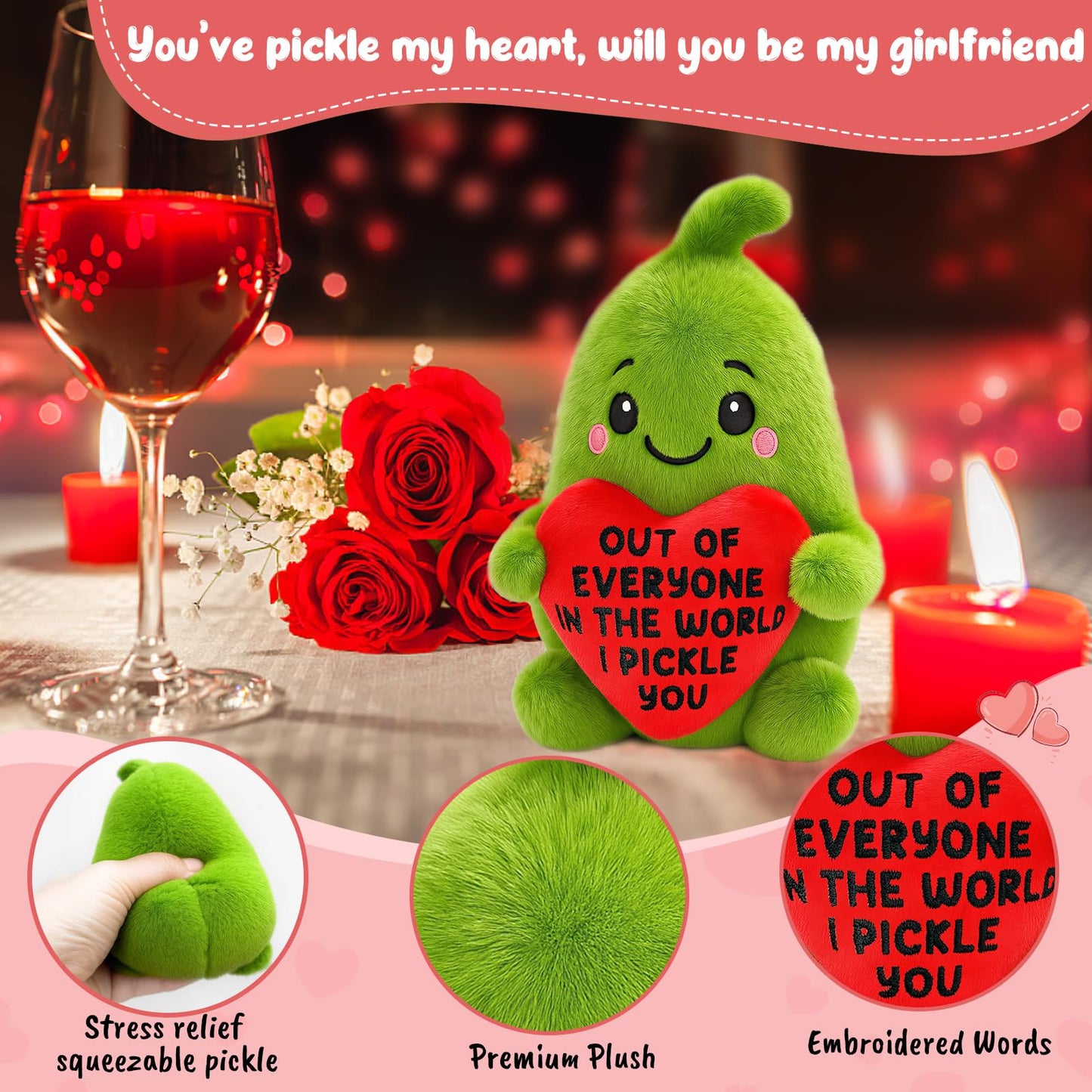 Anniversary Birthday Gifts for Women Men Christmas Boyfriend Girlfriend GF Wife Husband Couples Valentines Funny Gift for Her Him, Pickle with Heart To My Love Fathers Mothers Day I Love You Gifts