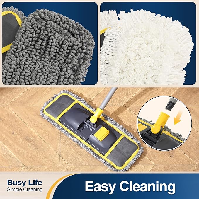 Yocada Dust Mop for Floor Cleaning with 2 Different Mop Pads Wet & Dry for Hardwood Ceramic Marble Tile Laminate Home Kitchen 51in Long