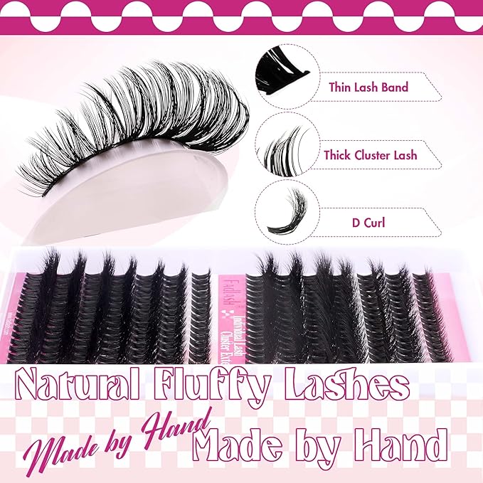 FADLASH Lash Clusters 80D+100D Fluffy Eyelash Clusters 8-16mm Individual Lashes Cluster Eyelash Extensions 3D Effect Wispy 280pcs Thick Lash Extension Clusters (80D+100D-0.07-D, 8-16mm)