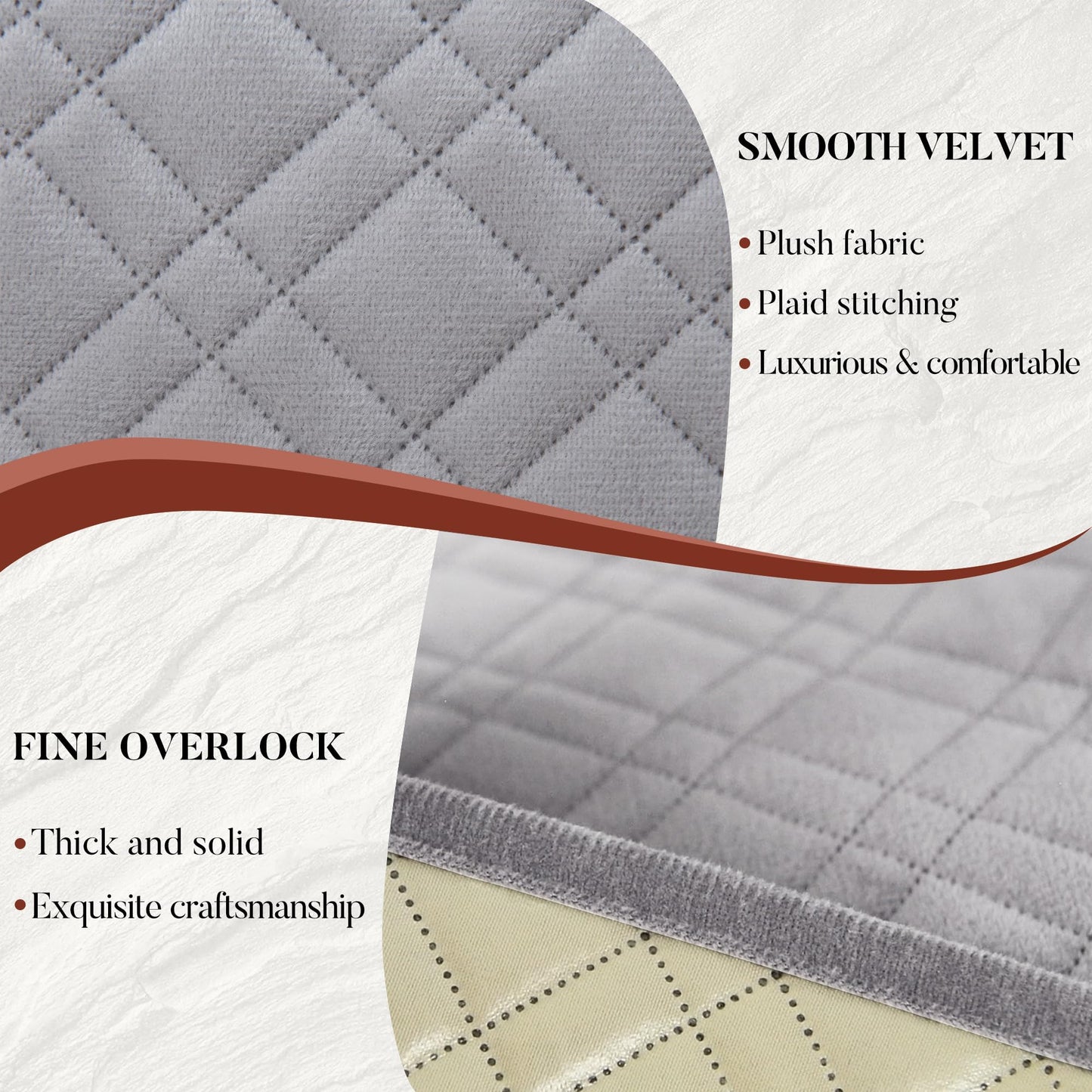 YUEVELLA Velvet 1OO% Waterproof Reclining Sectional Couch Covers for Sectional Sofa L Shape 8-Piece Quilted Corner Recliner Sofa Cover Slipcovers Set Washable (5 Seater with 1 Console, Silvery Grey)