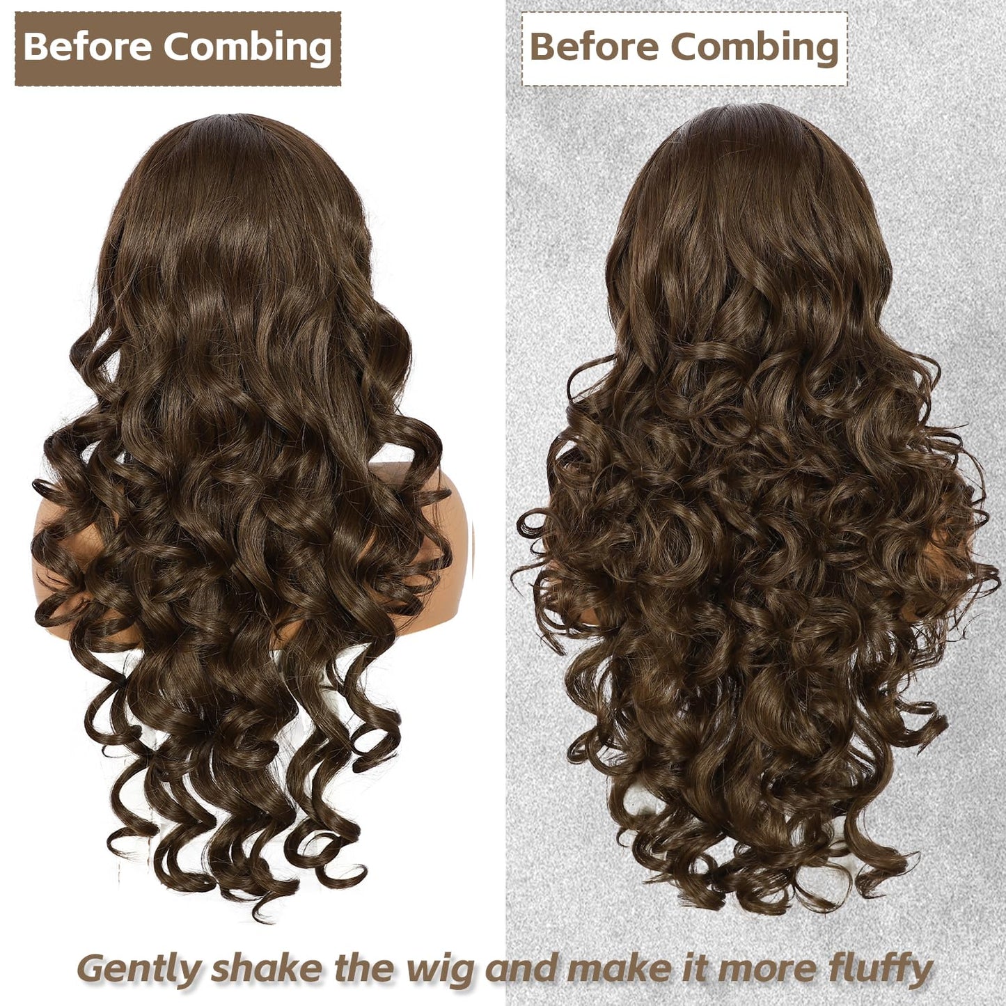 BABEHERS Chocolate Brown Lace Front Wig for Women 13x4 Long Wavy Synthetic Wigs Pre-plucked Natural Hairline Lightweight Heat Re