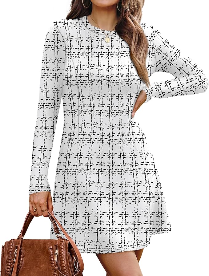 OFEEFAN Fall Dresses for Women 2025 Long Sleeve Crew Neck Sweater Dress
