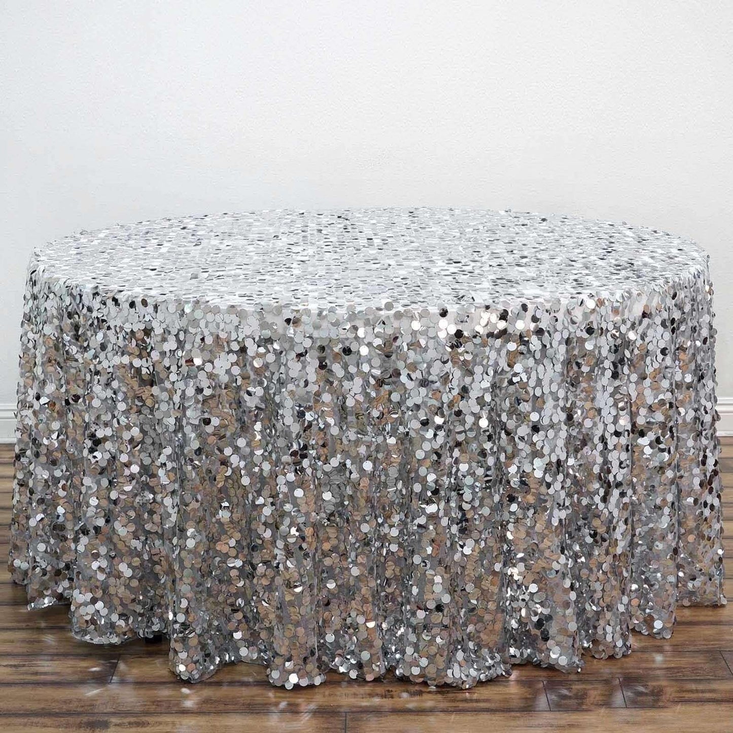 Efavormart 120" Big Payette Sparkly Sequin Round Tablecloth for Wedding Banquet Party - Silver - Premium Collection