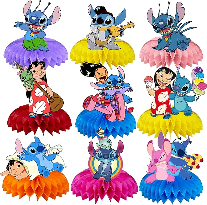 9PCS Cartoon Honeycomb Centerpieces for Party – 3D Table Centerpieces Honeycomb for Party Birthday Cartoon Table Decoratio...