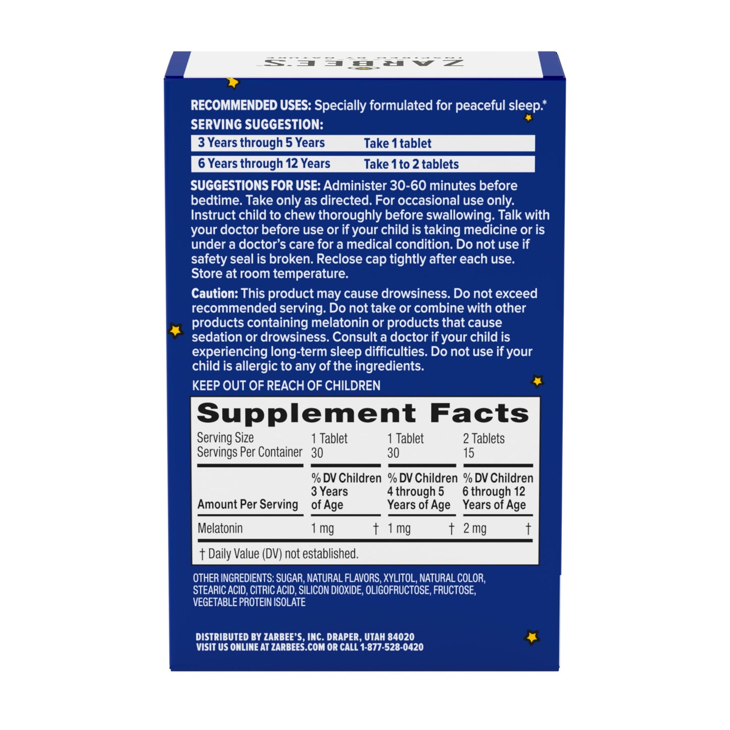 Zarbee's Kids 1mg Melatonin Chewable Tablet, Drug-Free & Effective Sleep Supplement, Easy to Take Natural Grape Flavor Tablets for Children Ages 3 and Up, 30 Count
