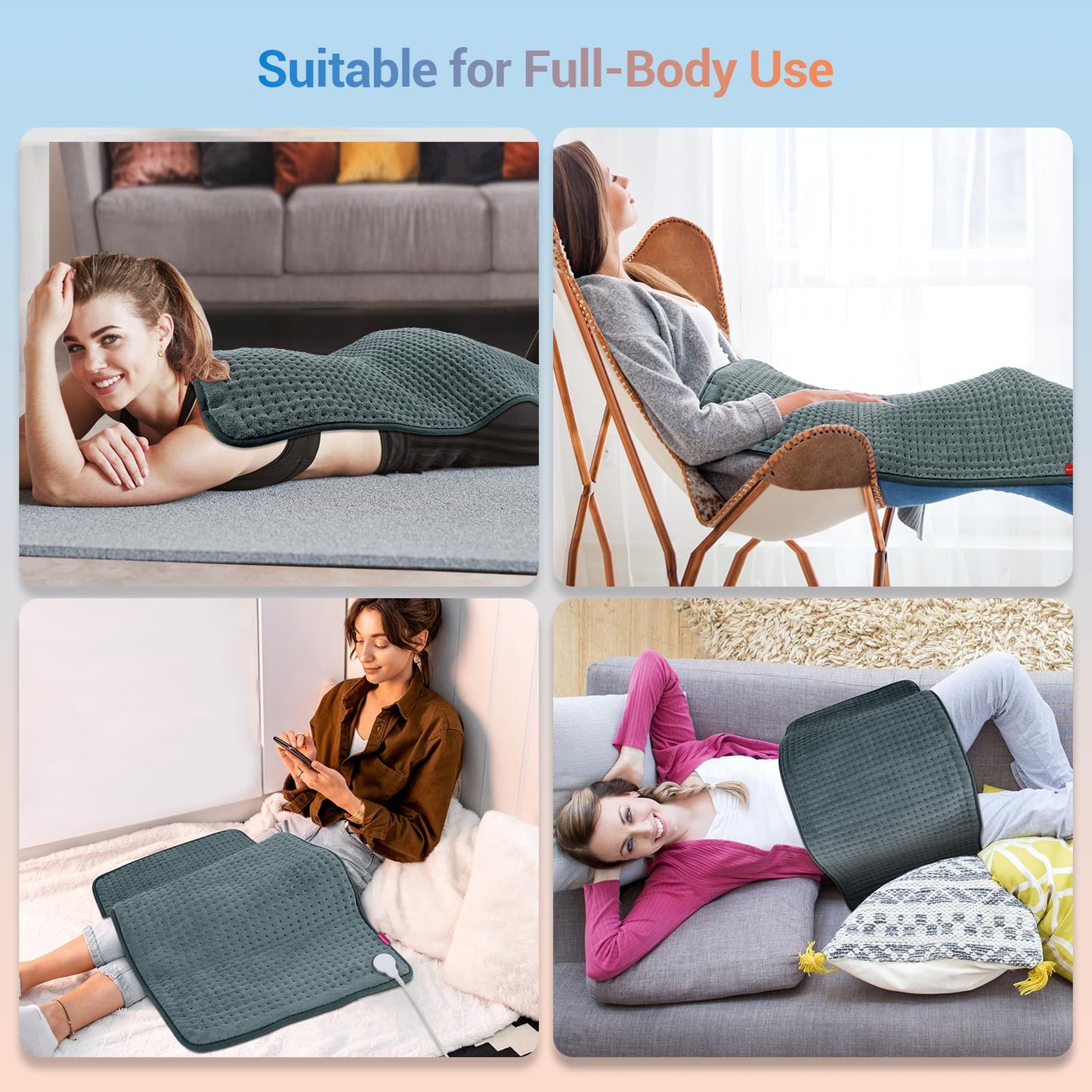 Comfytemp 17''x 33'' King Size Heating Pad for Back & Period, FSA Eligible Items Only List, HSA Approve Extra Large Cute Heating Pad XXL, Electric Heat Pad for Neck/Shoulder/Knee, Washable, Gray